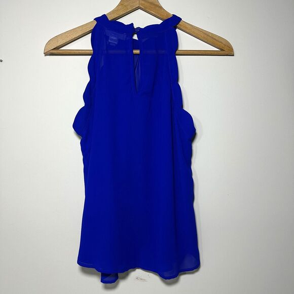 Monteau LA Cobalt Blue Scalloped Sleeveless Blouse Tank Top Size Medium M - Picture 1 of 7